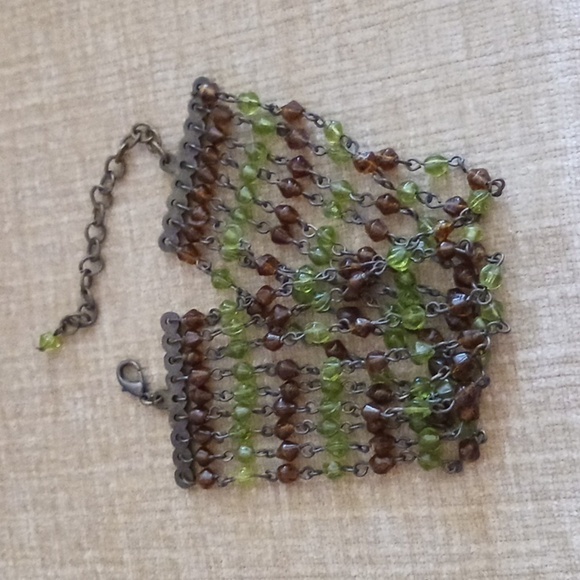 Nine Strand Beaded Green Burnt Orange Bracelet - Picture 6 of 8